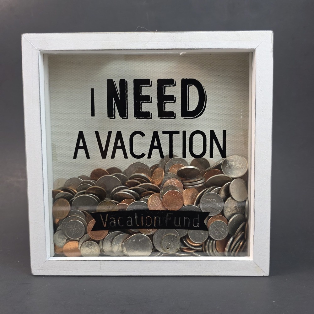 Mainstays I Need A Vacation Fund Shadow Box Coin Bank White Wood